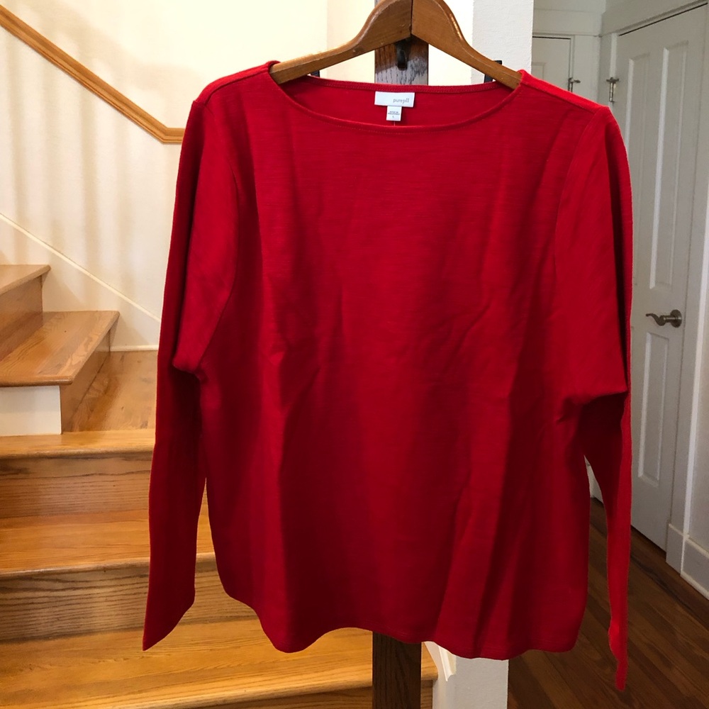 J Jill Red 100% cotton long- sleeved top. Size L. New with tags.